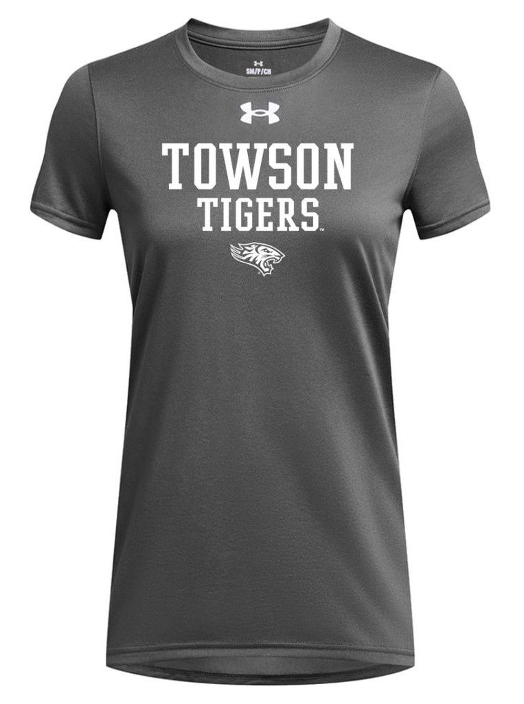 Ladies Towson Tigers Tech Tee-Black, Dark Gray &amp; Gray
