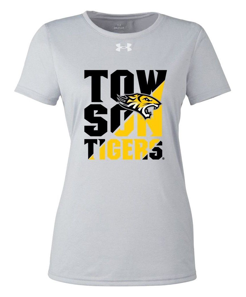 Ladies Towson Mascot Tech Tee-Black, Gray &amp; Dark Gray