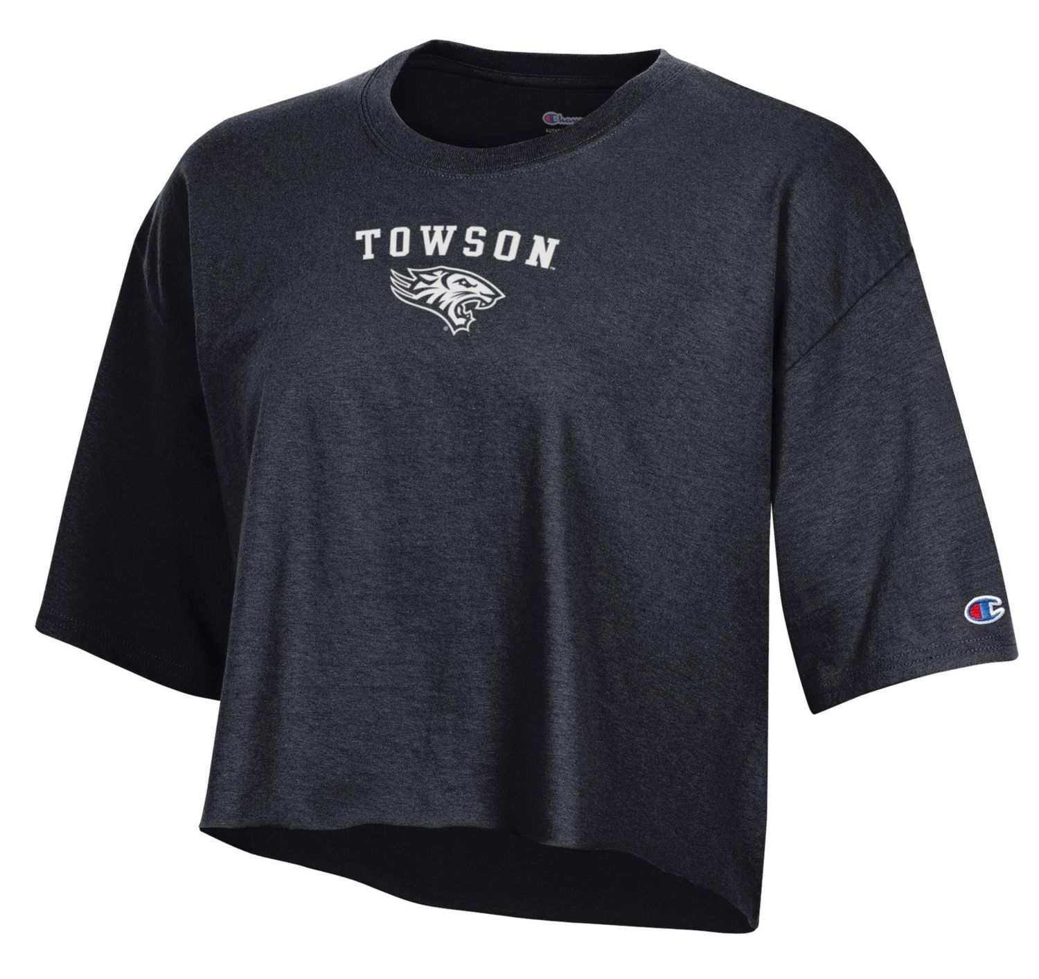 Ladies Towson Boyfriend Crop Tee-Black &amp; Gray