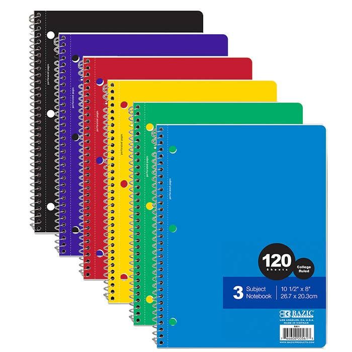 120 ct Subject Spiral Notebook, Style: college ruled