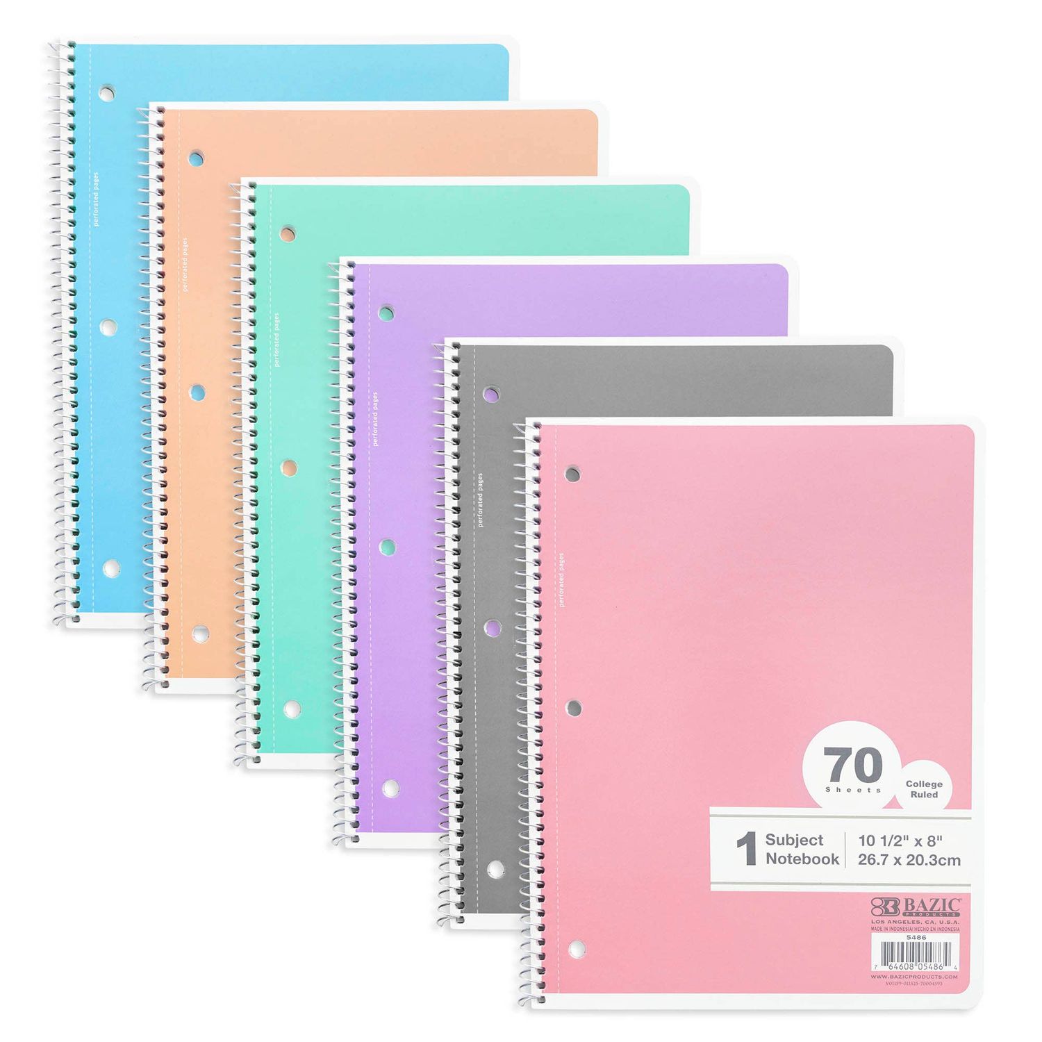 C/R 70 Ct. 1-Subject Pastel Spiral Notebook