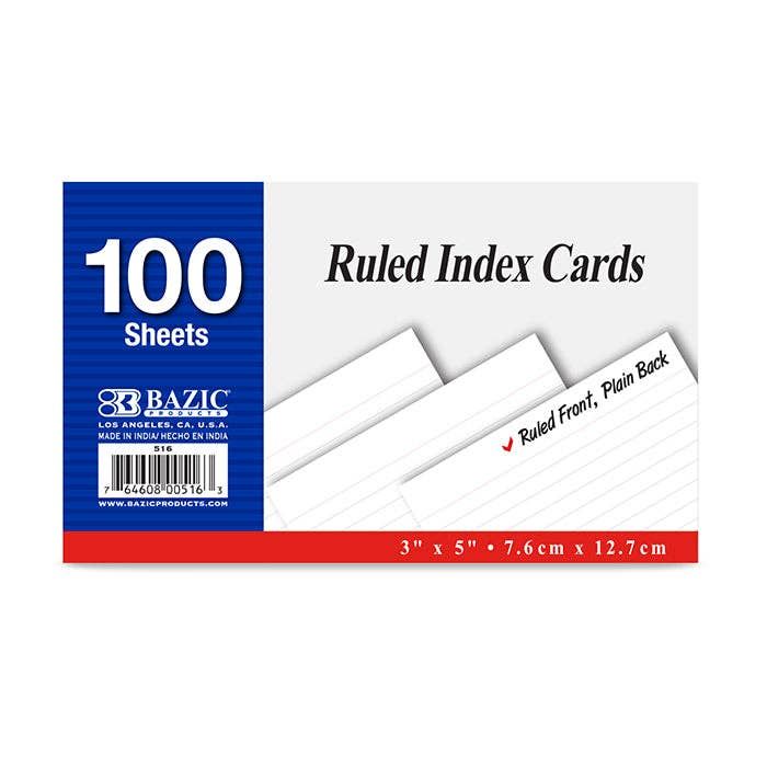 Ruled Index Cards, 3" x 5", 100-Count