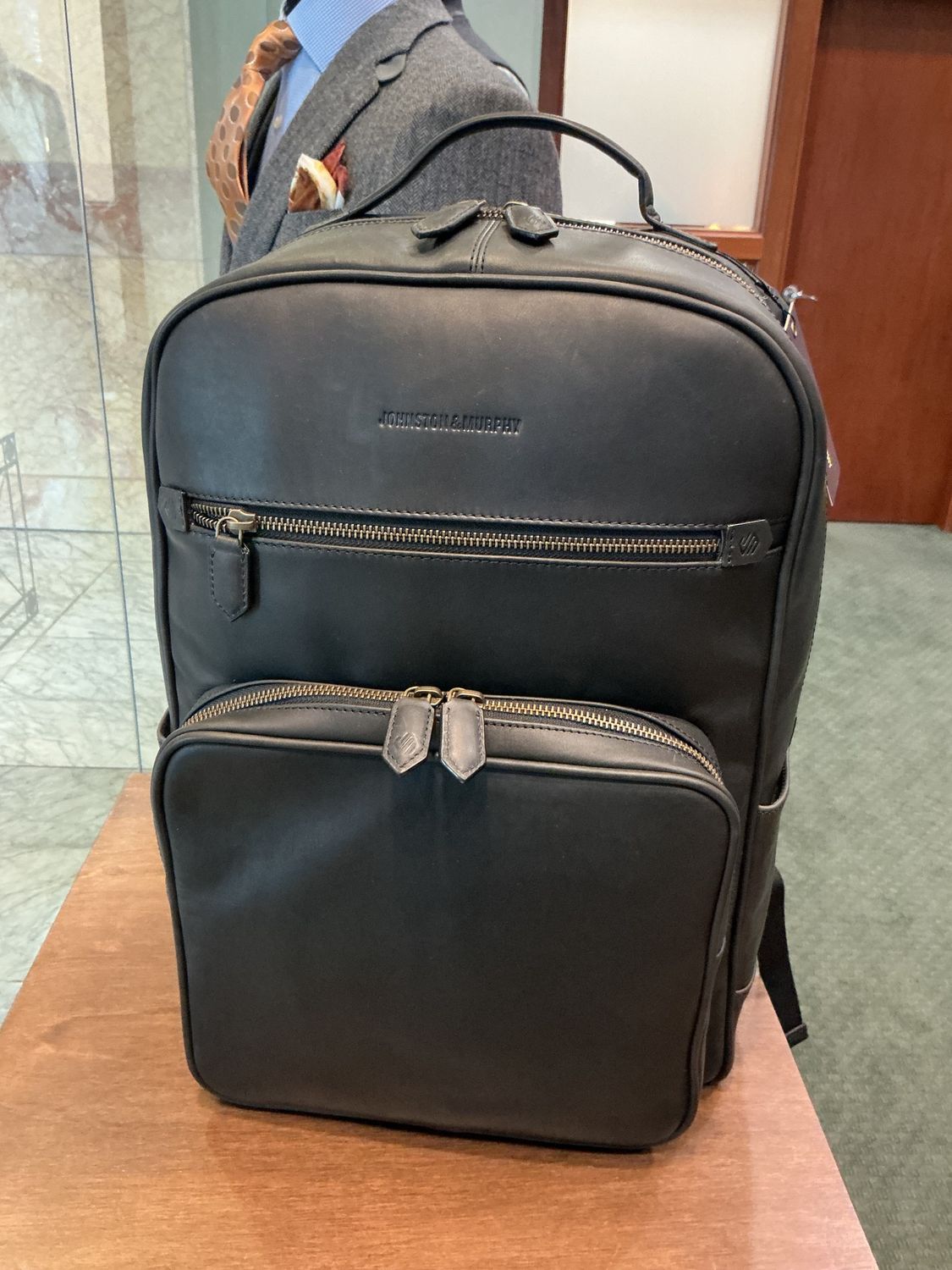 J&amp;M Black Leather Backpack