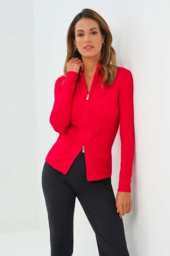 Noelle Sweater Zip Up Top, Colour: ATOMIC RED, Size: XS