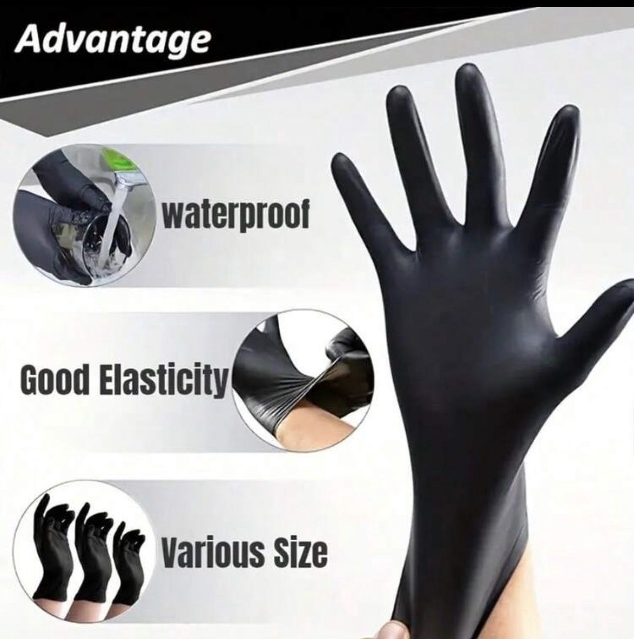 Nitrile gloves (pack of 10), Colour: Black