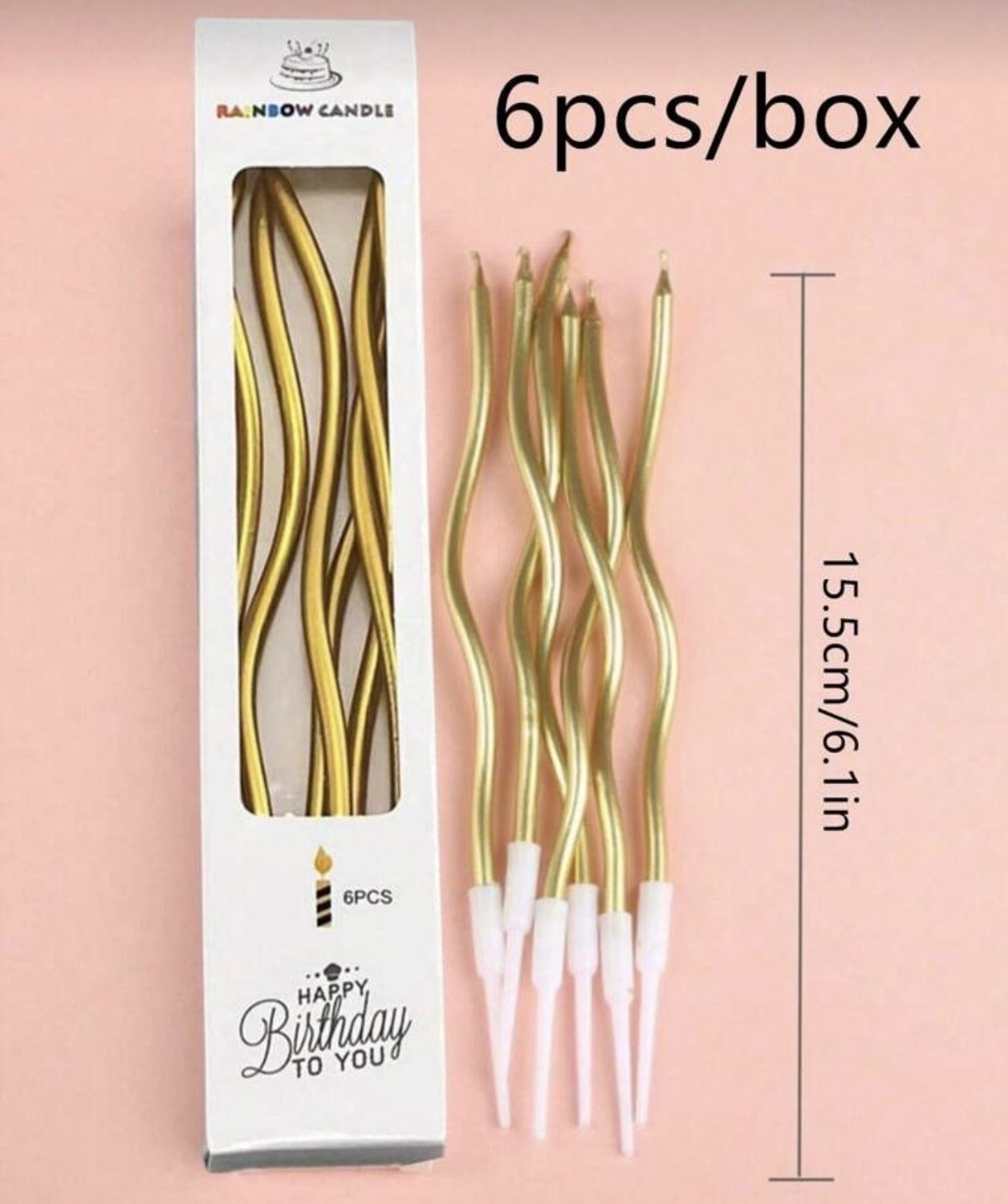 Curved candles (pack of 6), Colour: Gold