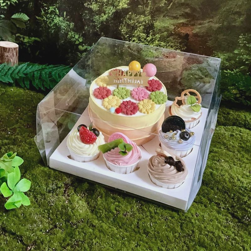 Clear bento box with 5 cupcakes holes