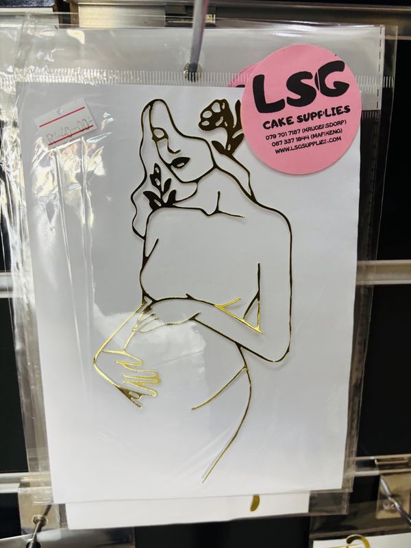 Cardstock line art pregnant lady floral hair (gold)