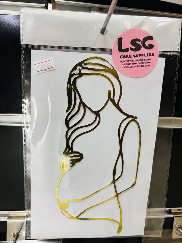 Cardstock line art pregnant lady long hair (gold)