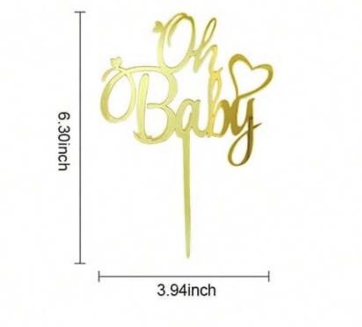 Acrylic Oh Baby heart topper (gold)