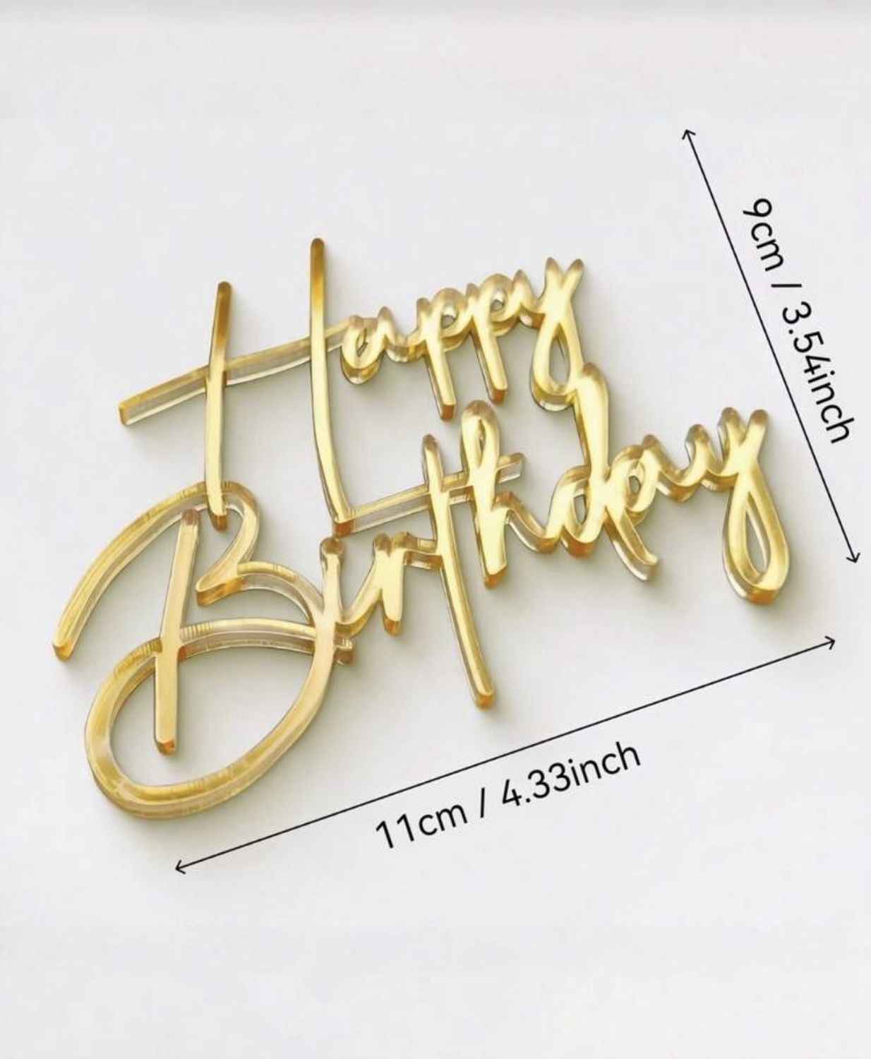 Acrylic Happy Birthday fropper (cursive gold)