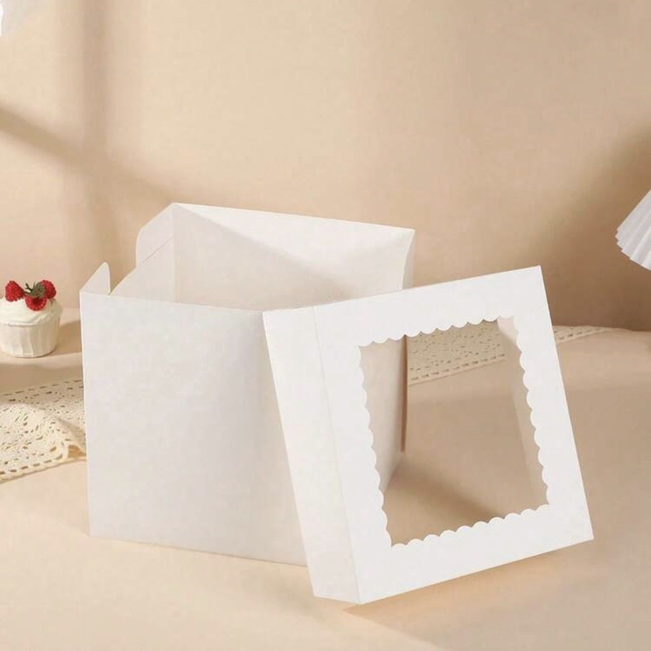 Cake box with window (white inner), Size: 8”
