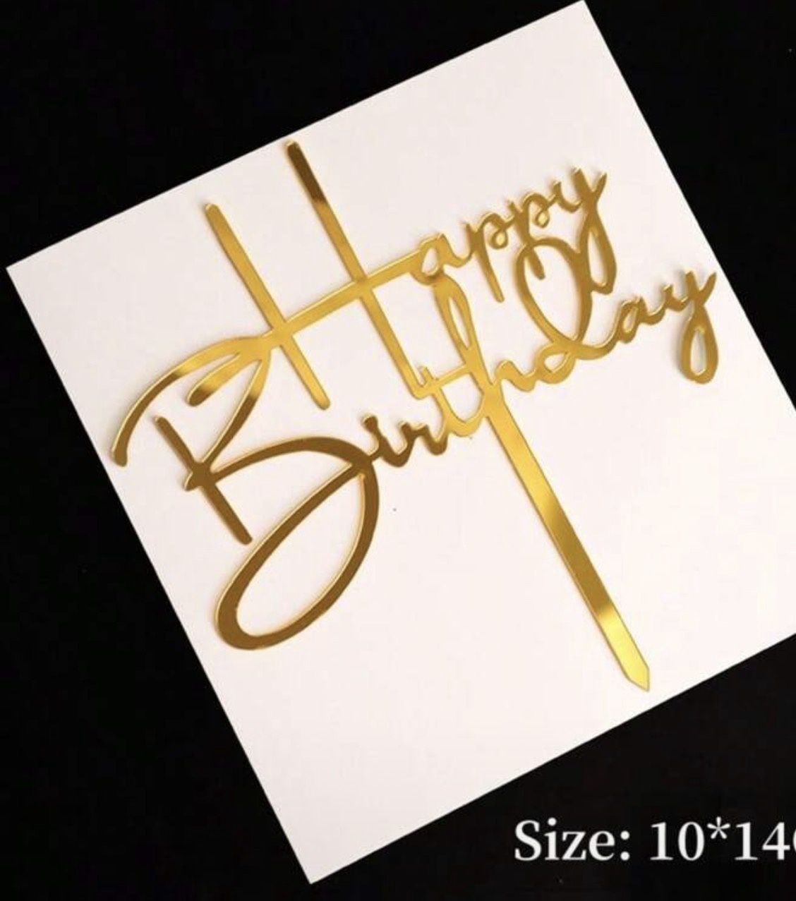 Budget Acrylic Happy Birthday topper, Colour: Gold, Design: Design 1