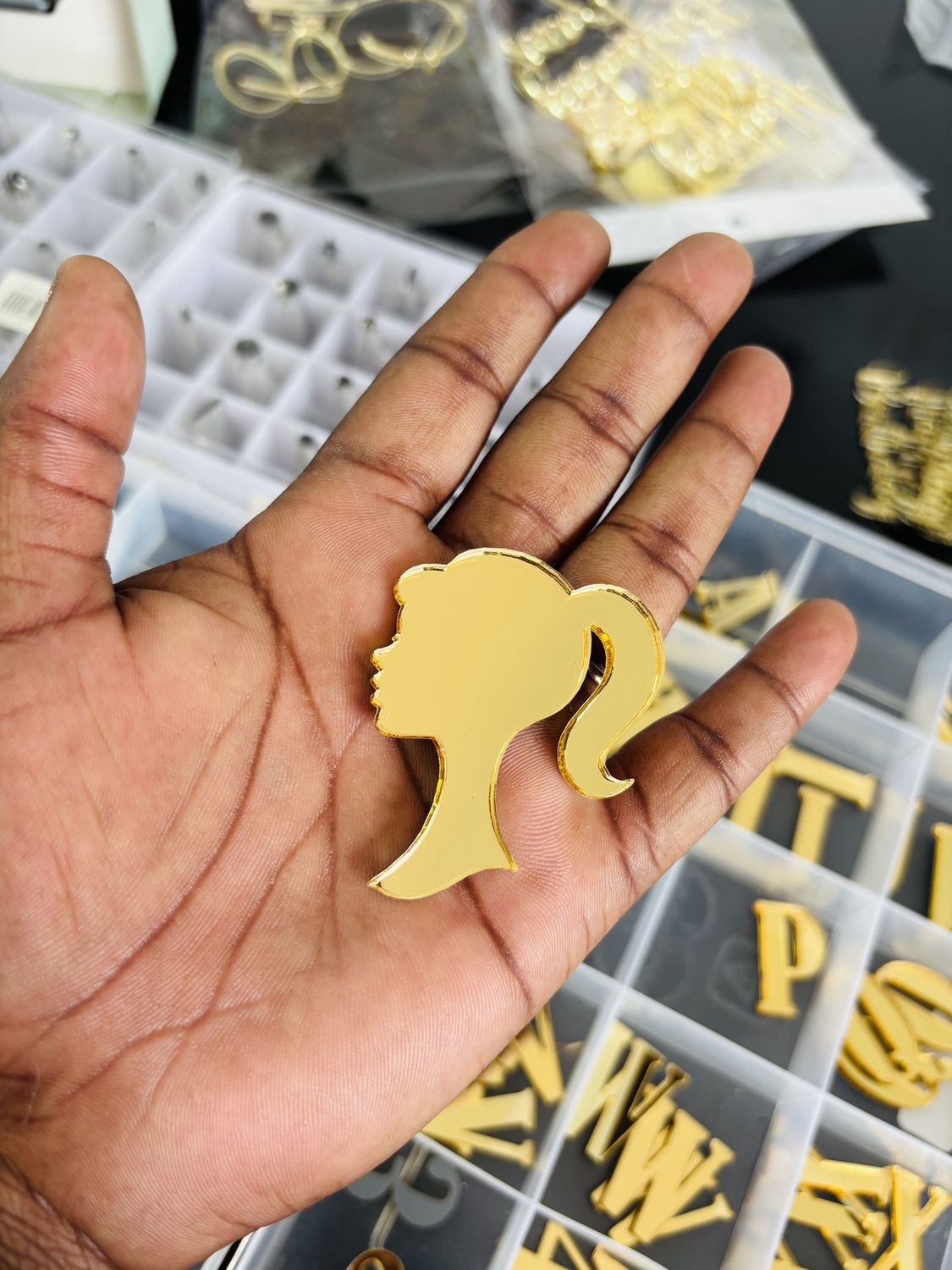 Acrylic Barbie head cupcake charm (gold)