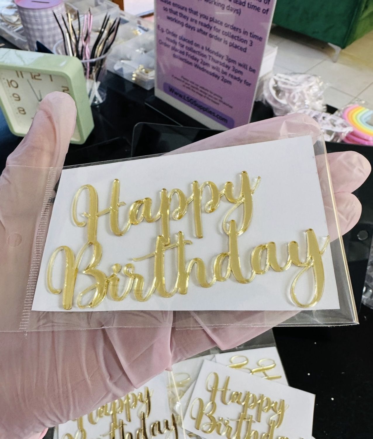 LSG Acrylic Happy Birthday Fropper, Colour: Gold
