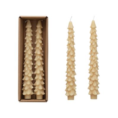 10"H Eggnog Unscented Tree Shaped Taper Candles, Set of 2