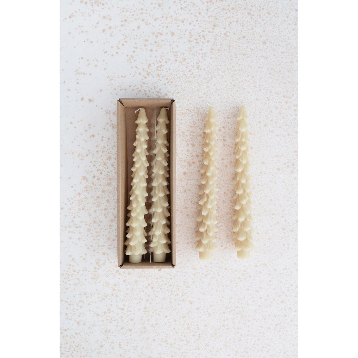 10"H Eggnog Unscented Tree Shaped Taper Candles, Set of 2