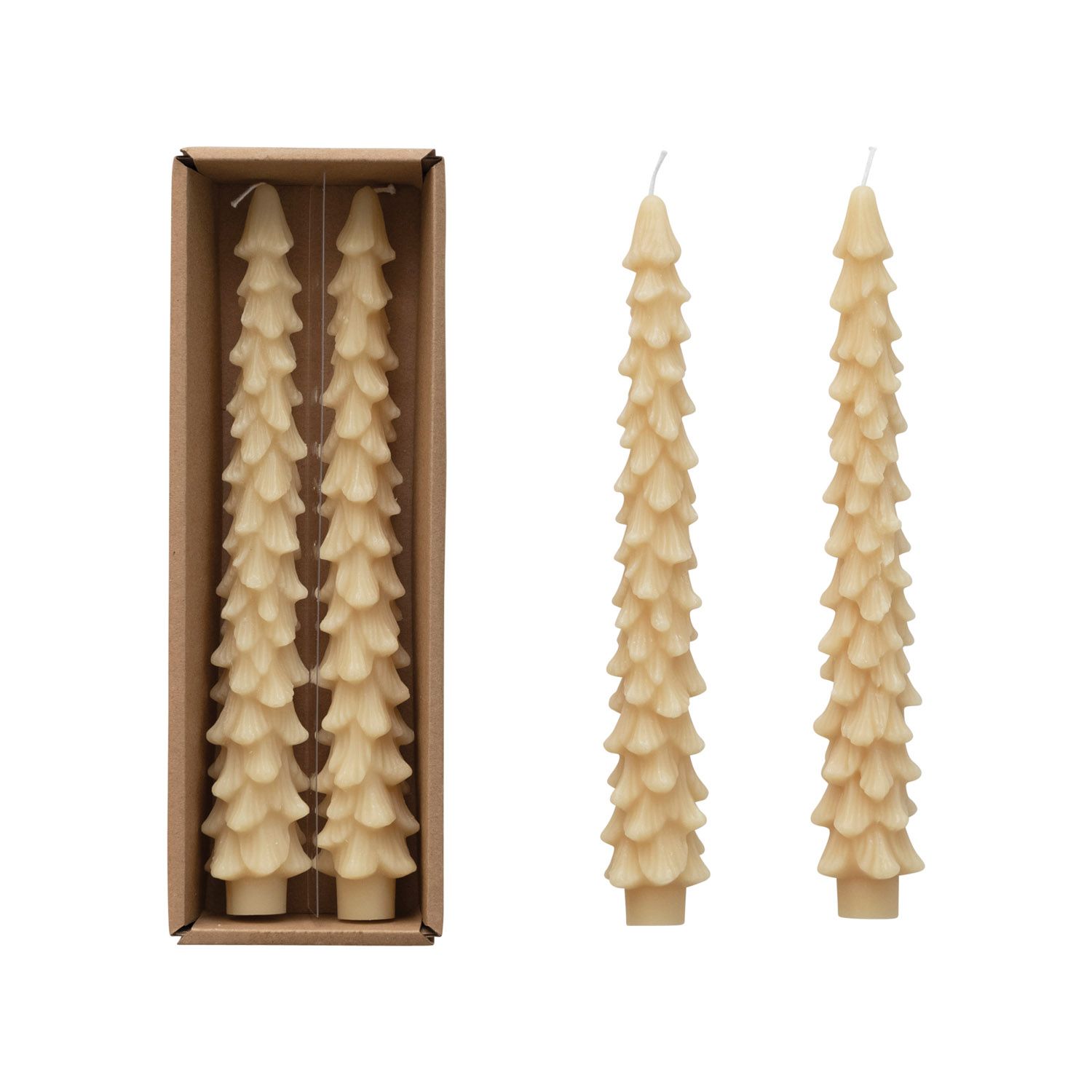 10"H Eggnog Unscented Tree Shaped Taper Candles, Set of 2