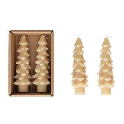 5"H Eggnog Unscented Tree Shaped Taper Candles, Set of 2