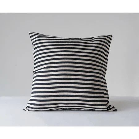 26" Sq Cotton Woven Striped Pillow, Black