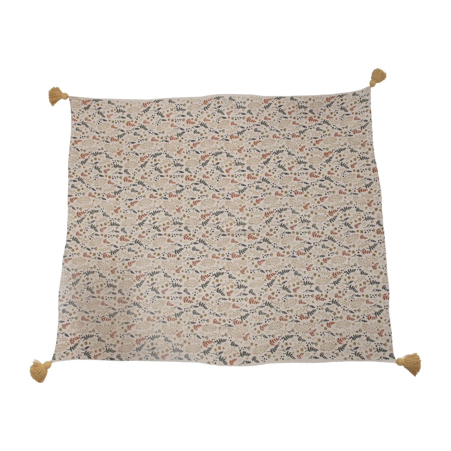 Woven Printed Throw with Tassels - Floral Pattern