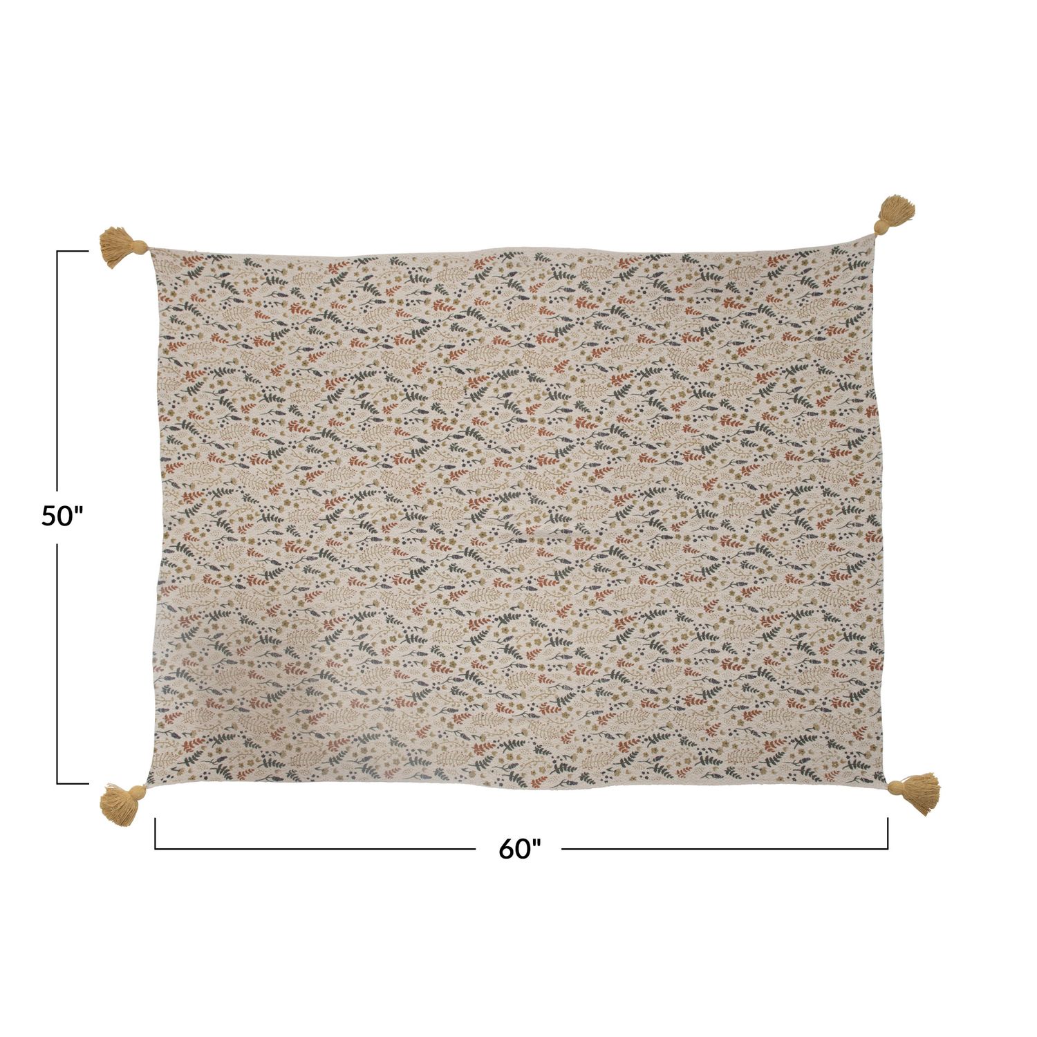 Woven Printed Throw with Tassels - Floral Pattern