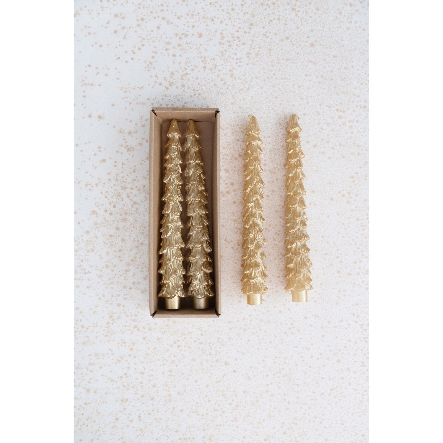 10"H Light Gold Unscented Tree Shaped Taper Candles, Set of 2