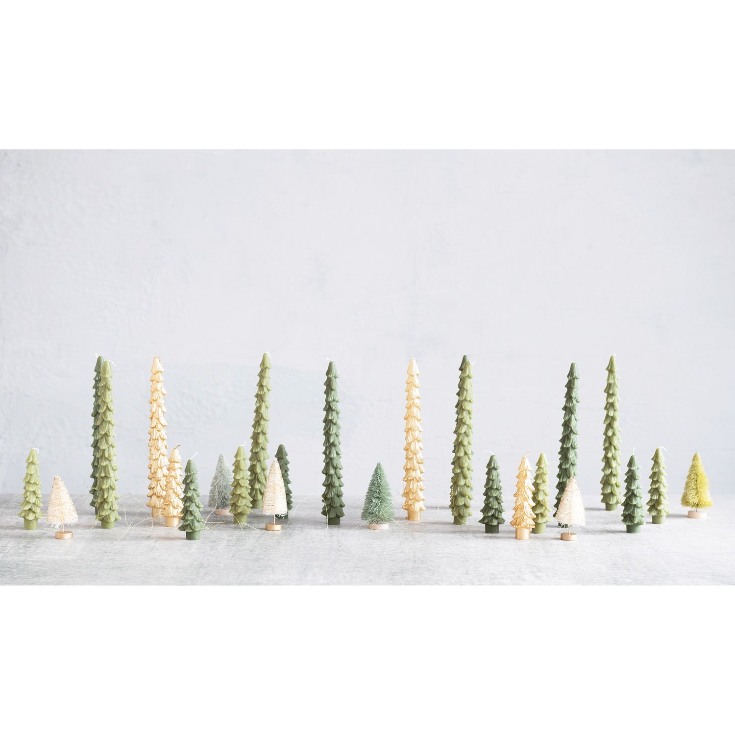10"H Green Unscented Tree Shaped Taper Candles, Set of 2
