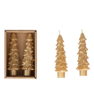 5"H Gold Unscented Tree Shaped Taper Candles In Box, Set of 2