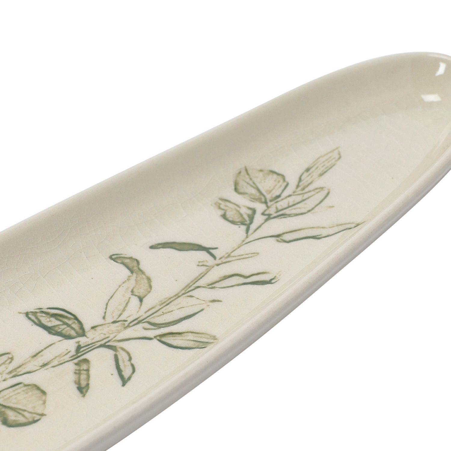 14" Oval Stoneware Tray w/ Botanical (Each Will Vary)