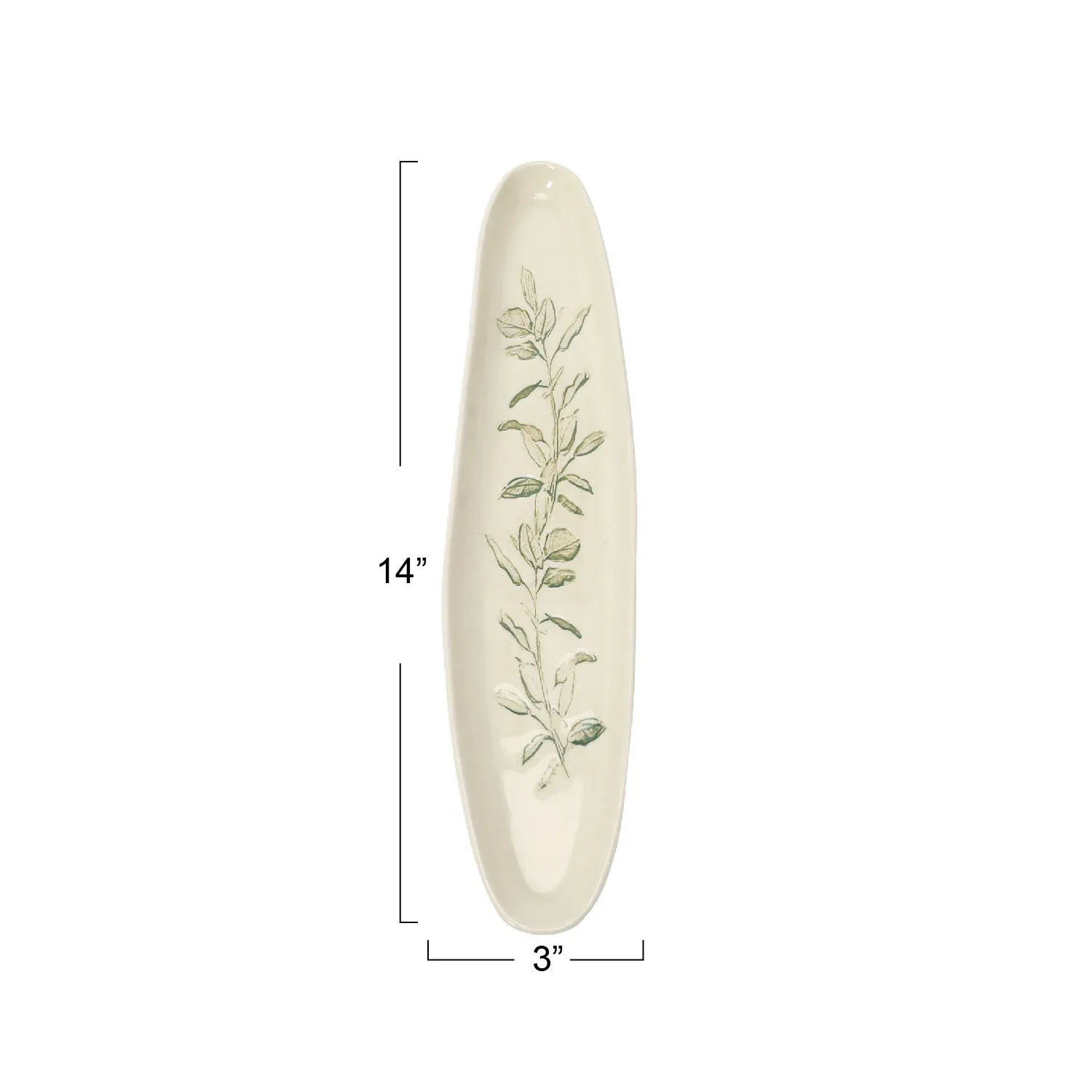 14" Oval Stoneware Tray w/ Botanical (Each Will Vary)