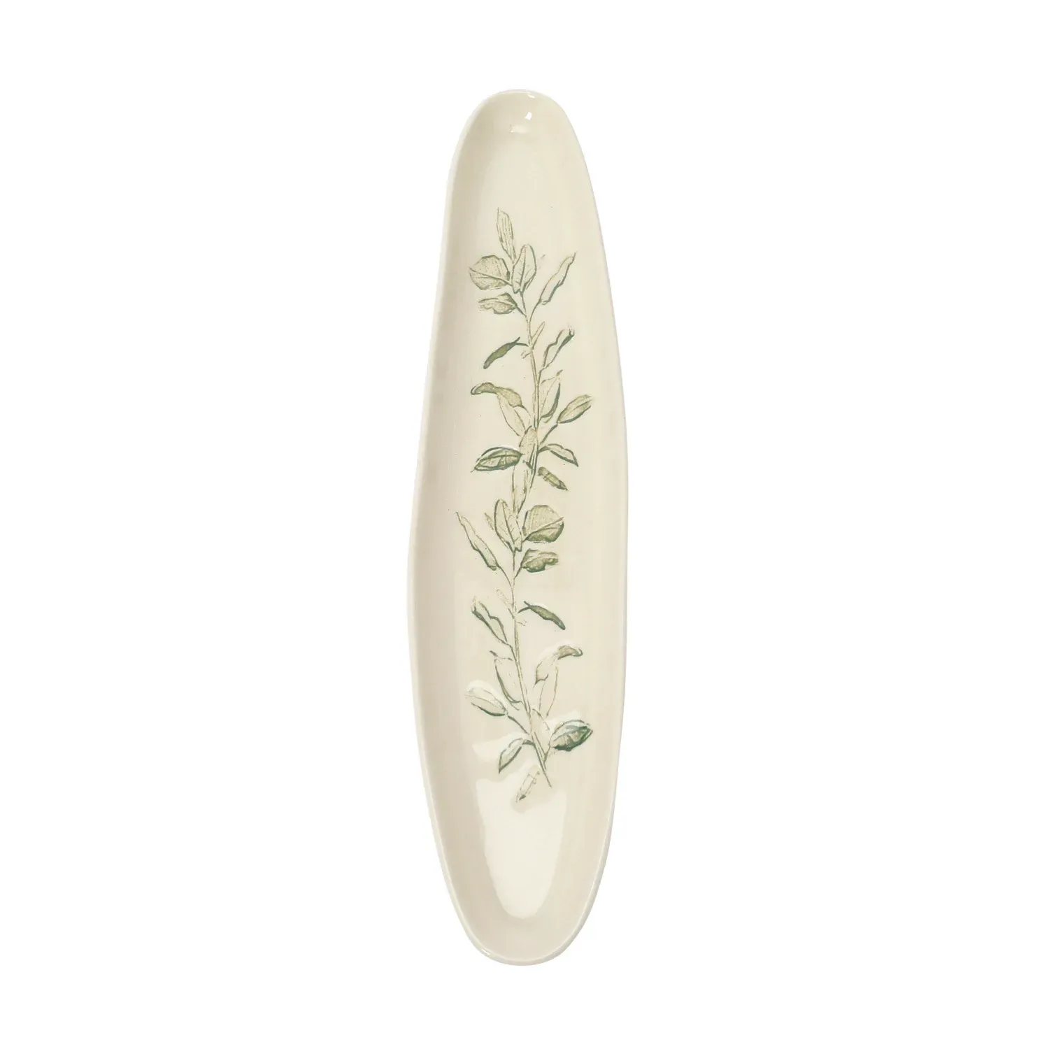 14" Oval Stoneware Tray w/ Botanical (Each Will Vary)