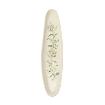 14" Oval Stoneware Tray w/ Botanical (Each Will Vary)