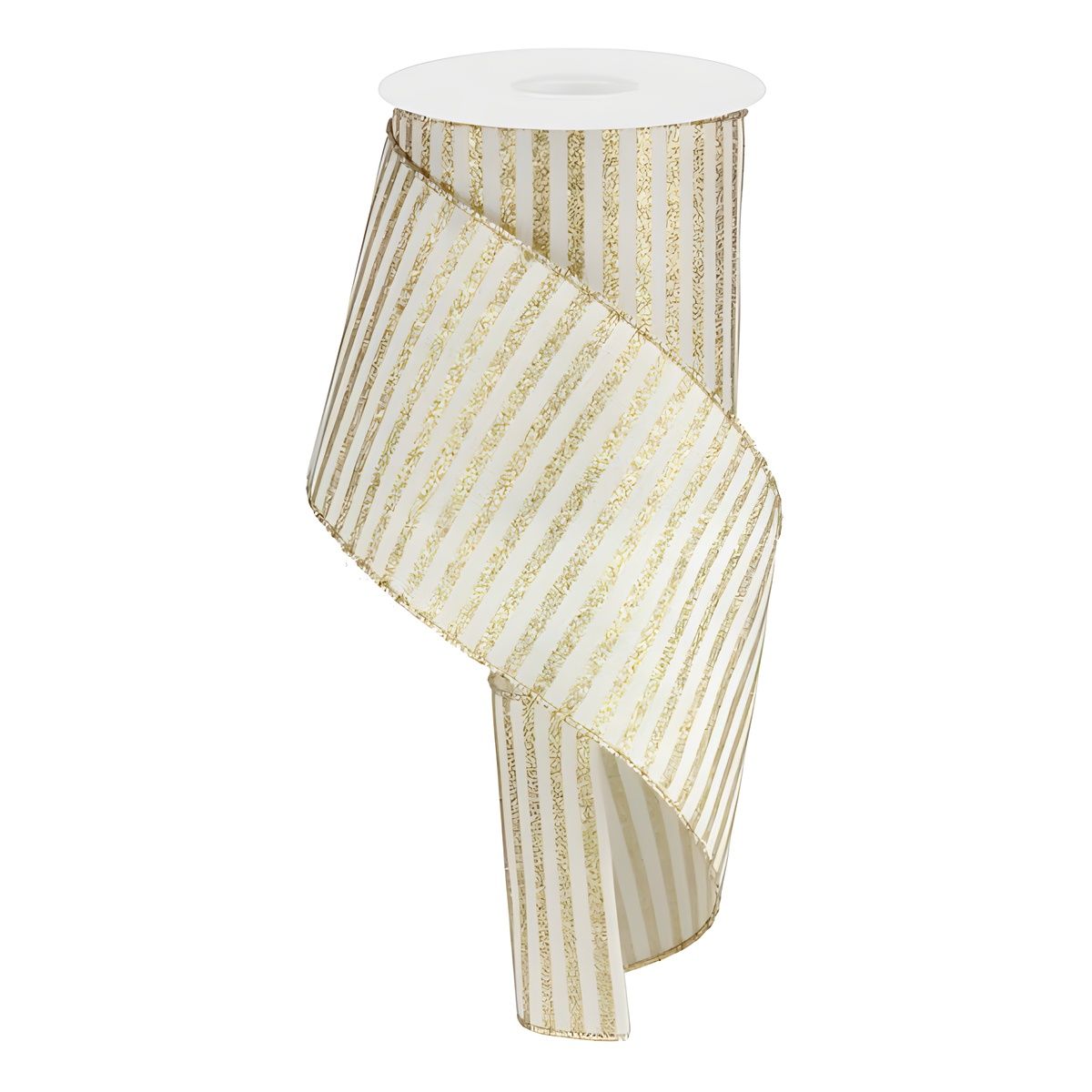 4"X10YD GLITTER STRIPE ON ROYAL BURLAP, CREAM AND GOLD