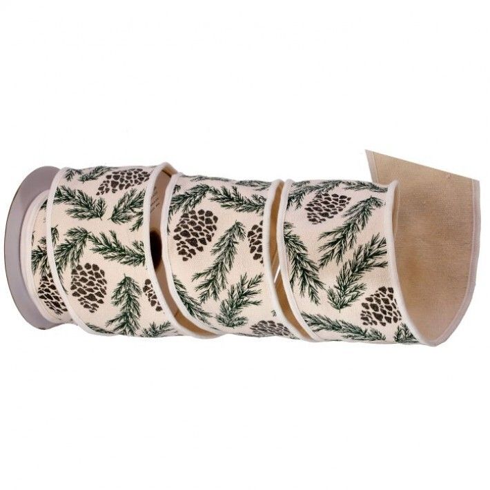 4"X5Y PINECONE/LEAF MOTIF COTTON RIBBON