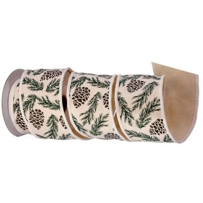4"X5Y PINECONE/LEAF MOTIF COTTON RIBBON