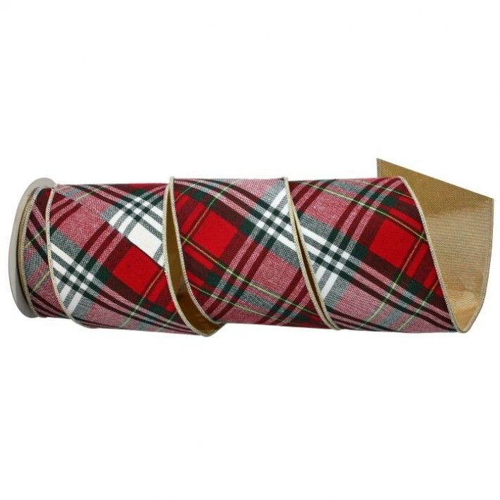 4"X5YD PLAID RIBBON RED, GREEN, WHITE