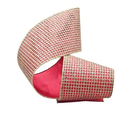 4" x 10yds taffeta glitter mesh, platinum/red