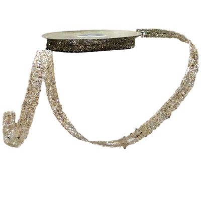 0.375" x 10yds tinsel link stretch, platinum