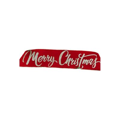 6" x 70" velvet gold glitter Merry Christmas banner gold back, red