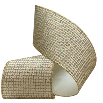 4" x 10yds taffeta glitter mesh, platinum/ivory