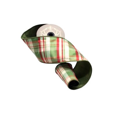4" x 10yds dupion wallis plaid, ivory green red