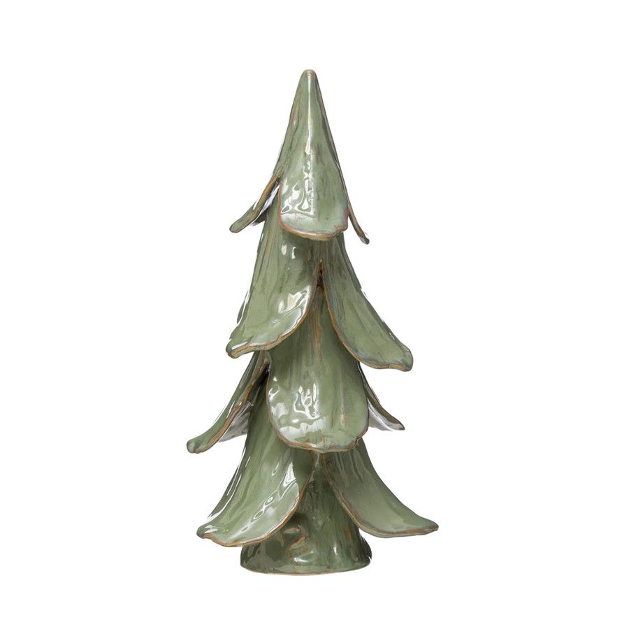 5-1/2" Round x 11"H Handmade Stoneware Tree, Reactive Glaze, Mint Color