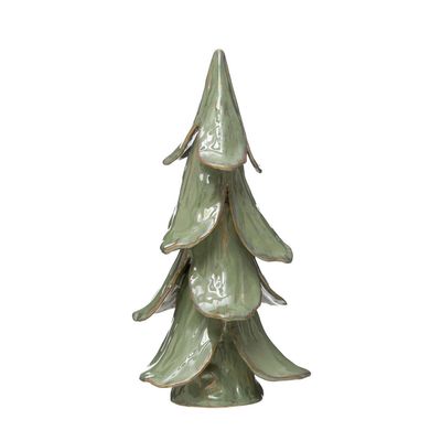 5-1/2" Round x 11"H Handmade Stoneware Tree, Reactive Glaze, Mint Color