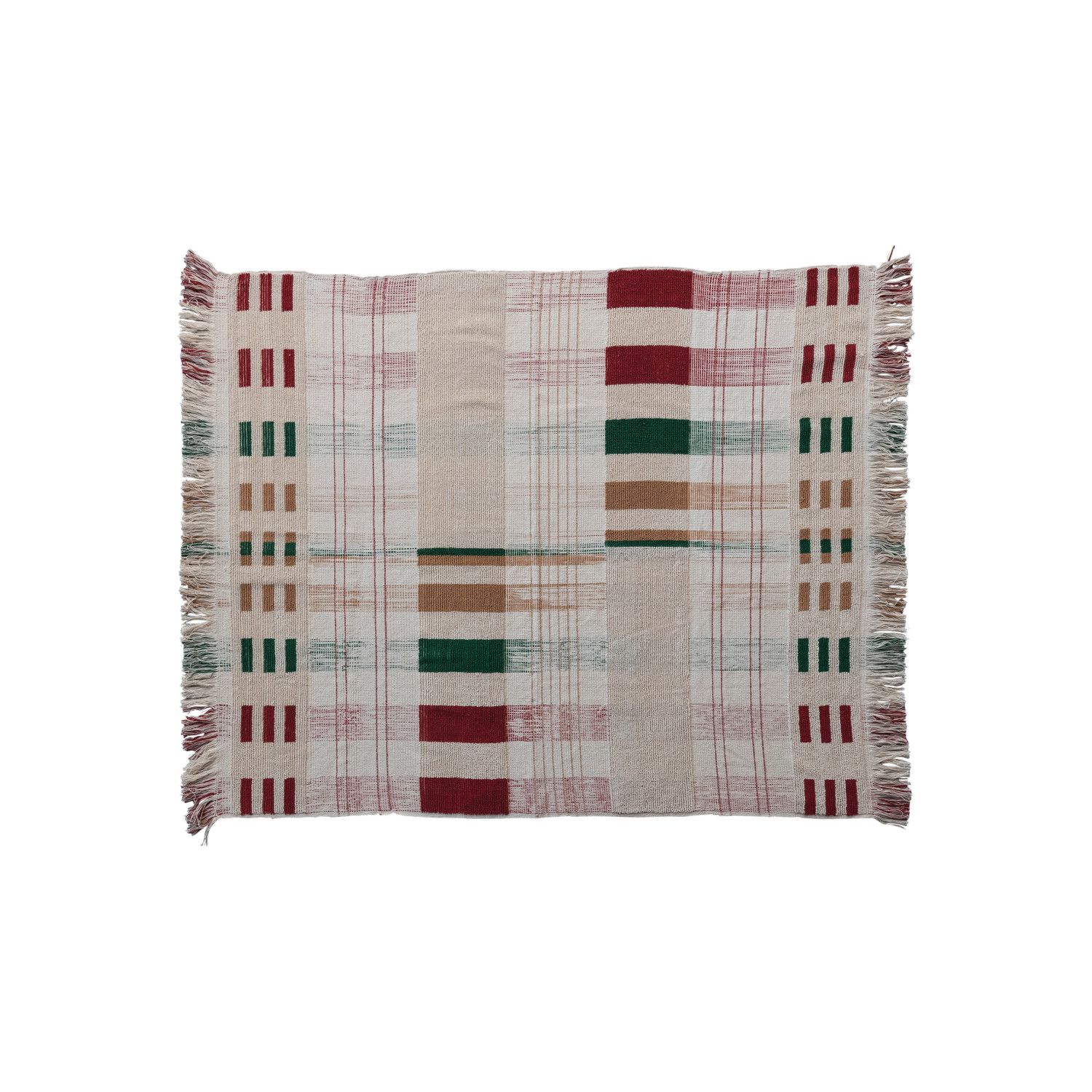 Textured Woven Cotton Throw w/ Fringe, Multi Color Plaid