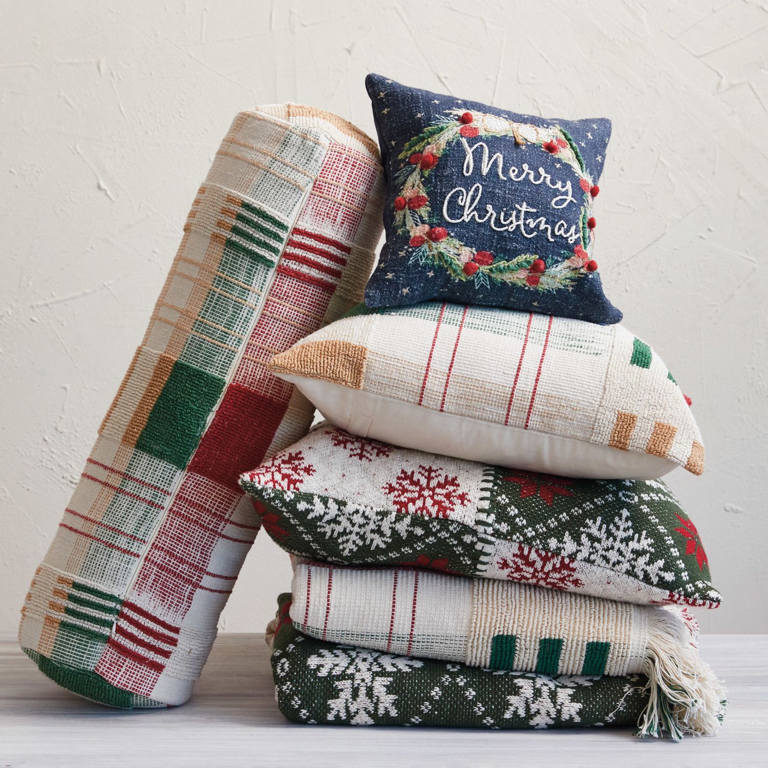 Textured Woven Cotton Throw w/ Fringe, Multi Color Plaid