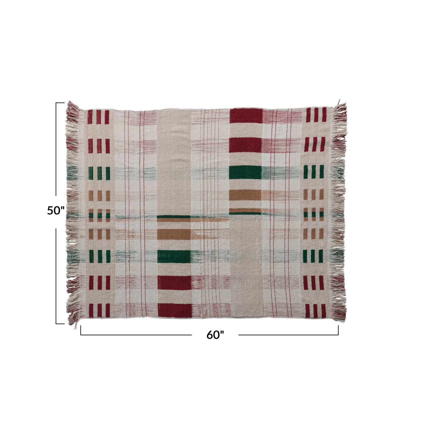 Textured Woven Cotton Throw w/ Fringe, Multi Color Plaid