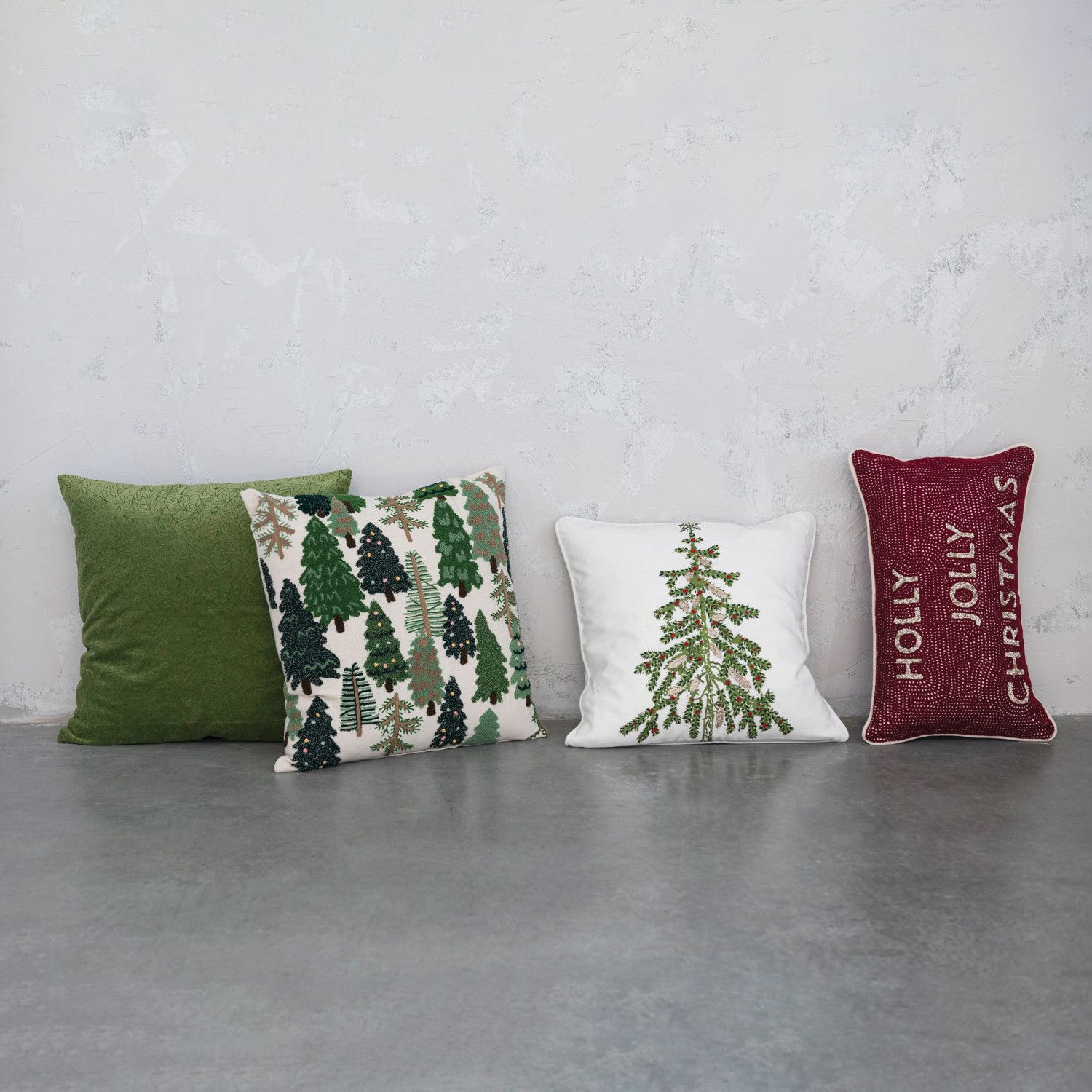 20" Square Cotton Slub Embroidered Pillow w/ Trees &amp; French Knots, Multi Color