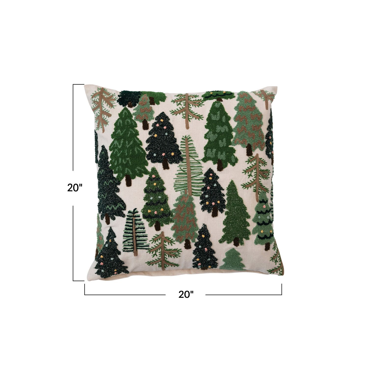 20" Square Cotton Slub Embroidered Pillow w/ Trees &amp; French Knots, Multi Color