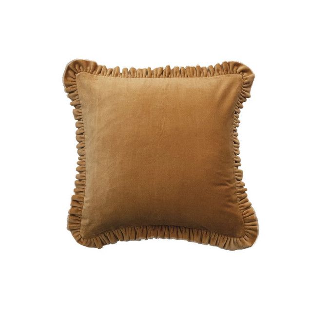 20in. Sq Velvet Pillow w/ Ruffled Trim Mustard